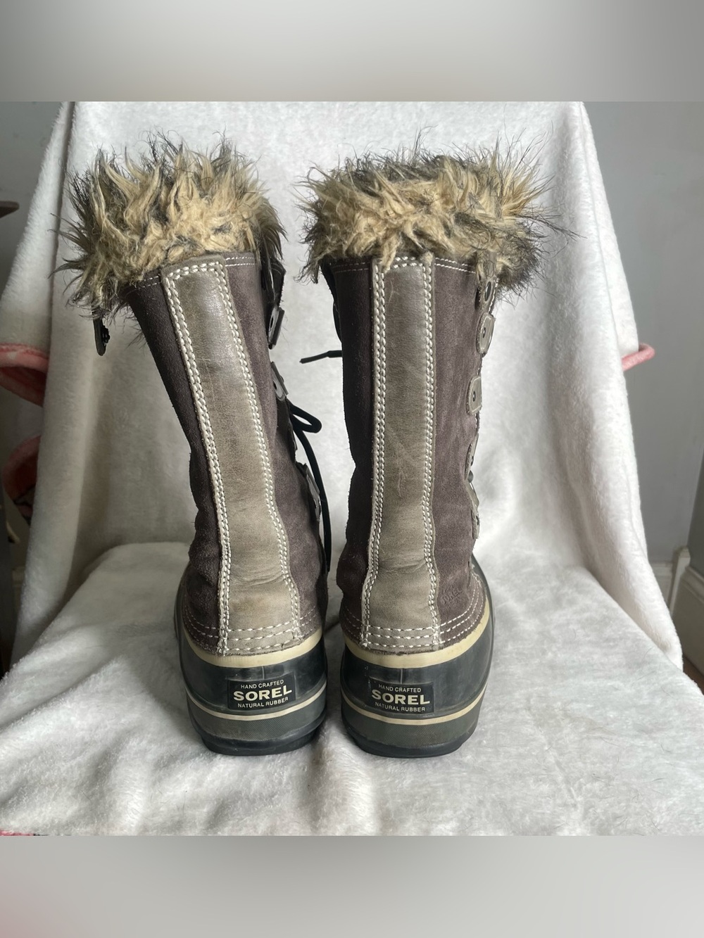 SOREL Joan Of Arctic Women's Boots 7 Gray Suede Waterproof Snow Faux Fur FLAWS - Picture 5 of 9